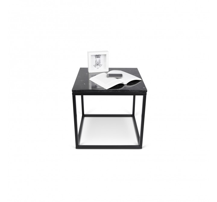 TemaHome Prairie 20x20 Marble End Table in Black Marble & Black - Front with Contents