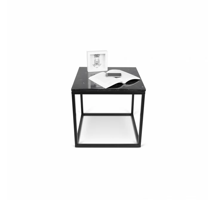 TemaHome Prairie 20x20 Marble End Table in Black Marble & Black - Front with Contents