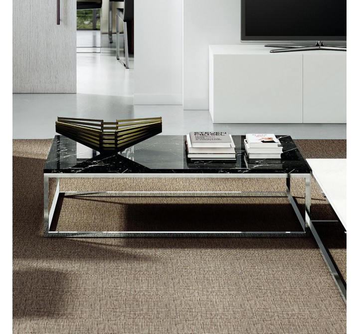 TemaHome Prairie 47x30 Marble Coffee Table in Black Marble & Chrome - Lifestyle