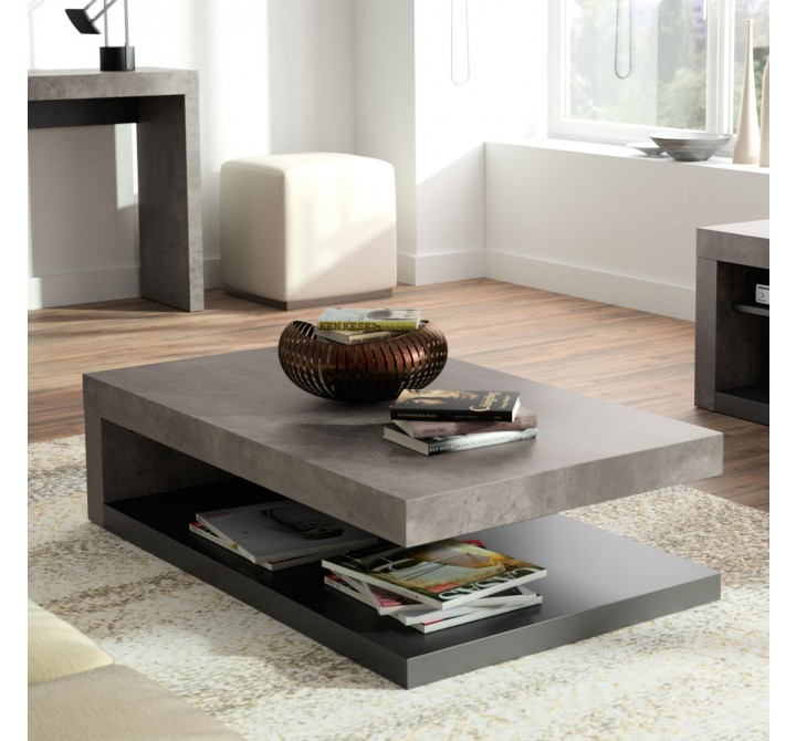 TemaHome Detroit Coffee Table in Concrete & Pure Black - Lifestyle