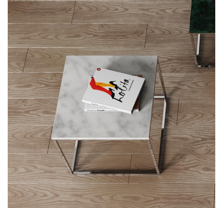 TemaHome Gleam 20x20 Marble Top Side Table in White Marble & Chrome - Lifestyle