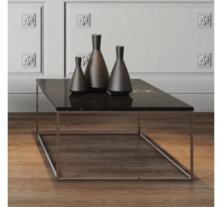 TemaHome Gleam 47x30 Marble Top Coffee Table in Black Marble & Chrome - Lifestyle