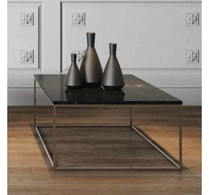 TemaHome Gleam 47x30 Marble Top Coffee Table in Black Marble & Chrome - Lifestyle