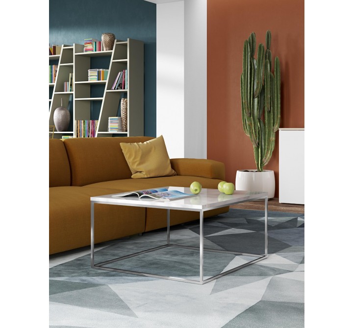 TemaHome Gleam 30x30 Marble Top Coffee Table in White Marble & Chrome - Lifestyle