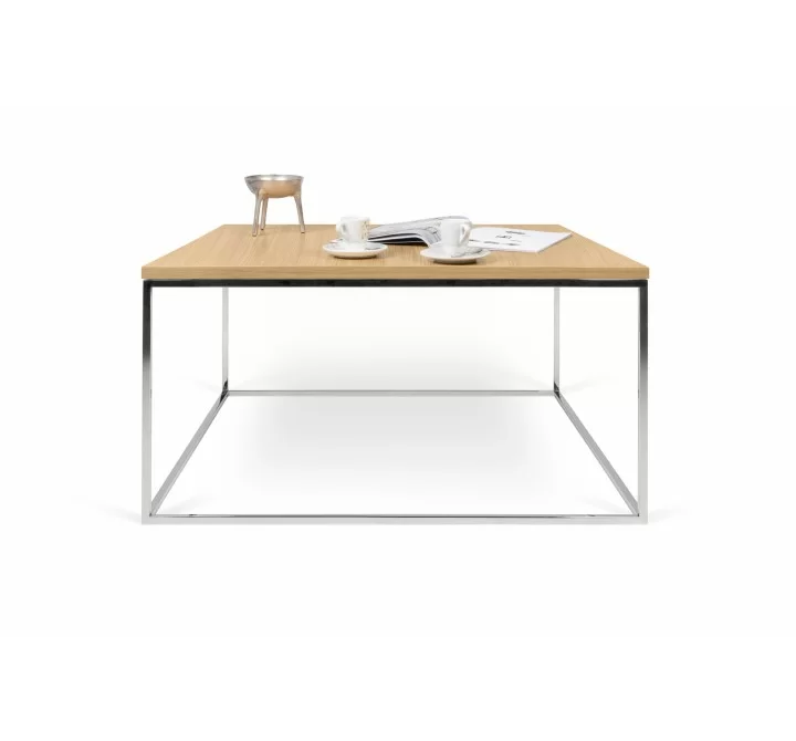 TemaHome Gleam 30x30 Wood Top Coffee Table in Oak & Chrome - Front with Contents