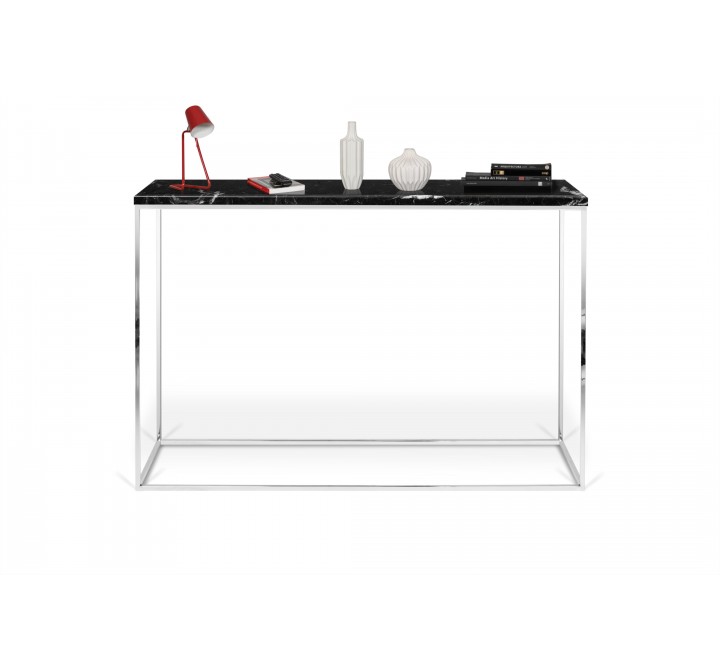 TemaHome Gleam Marble Top Console in White Marble & Black - Front with Contents