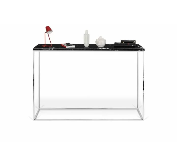 TemaHome Gleam Marble Top Console in White Marble & Black - Front with Contents