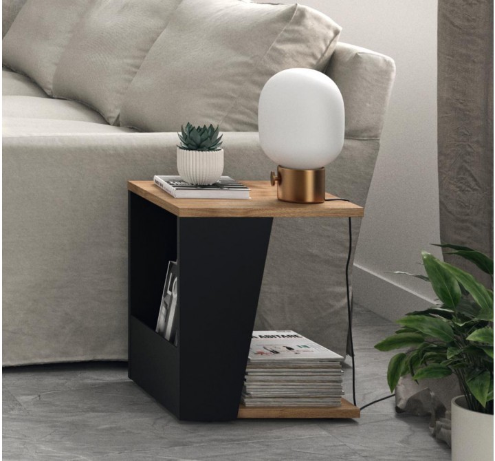 TemaHome Albi Side Table in Walnut & Black - Lifestyle