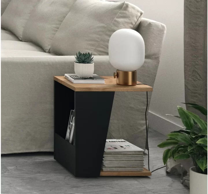 TemaHome Albi Side Table in Walnut & Black - Lifestyle