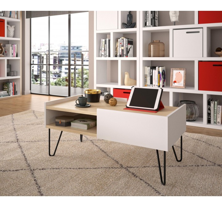TemaHome Nina Coffee Table in Light Oak & Pure White - Lfiestyle 3