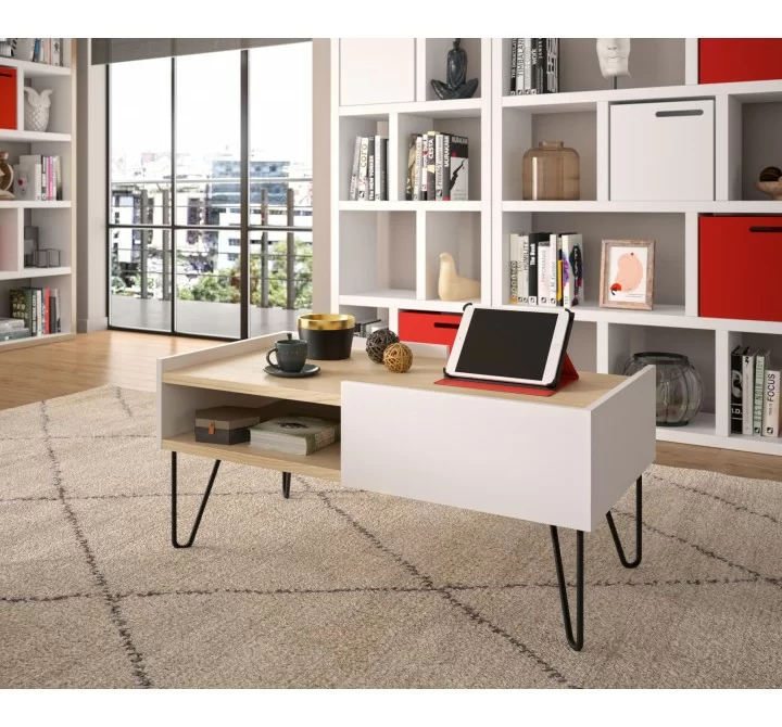 TemaHome Nina Coffee Table in Light Oak & Pure White - Lfiestyle 3