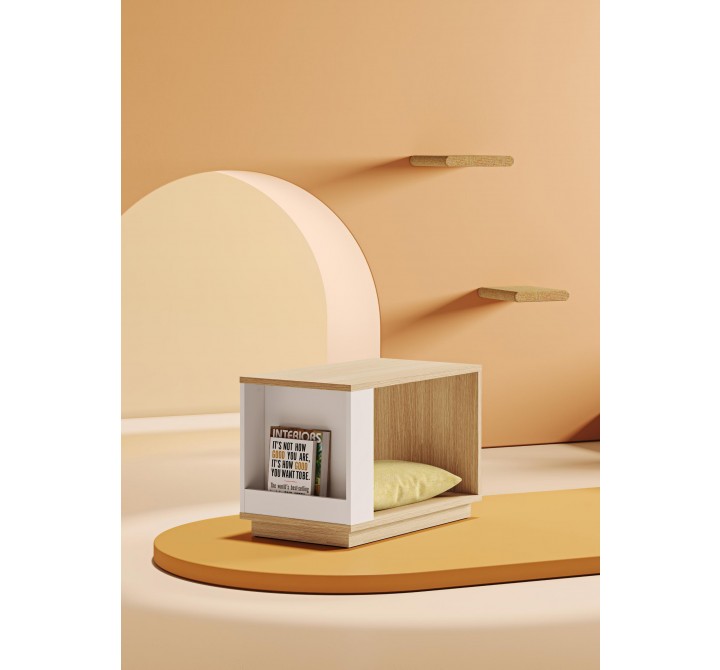 TemaHome Ella Side Table 70 in Melamine Light Oak & Pure White - Lifestyle