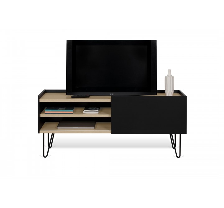 TemaHome Nina TV Table in Light Oak & Pure Black - Front with TV