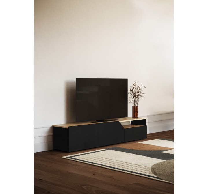 TemaHome Verone TV Stand in Light Oak & Pure Black - Lifestyle