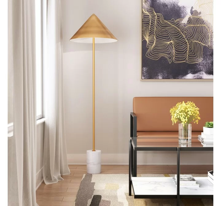 Zuo Modern Bianca Floor Lamp Brass And White - Lifestyle