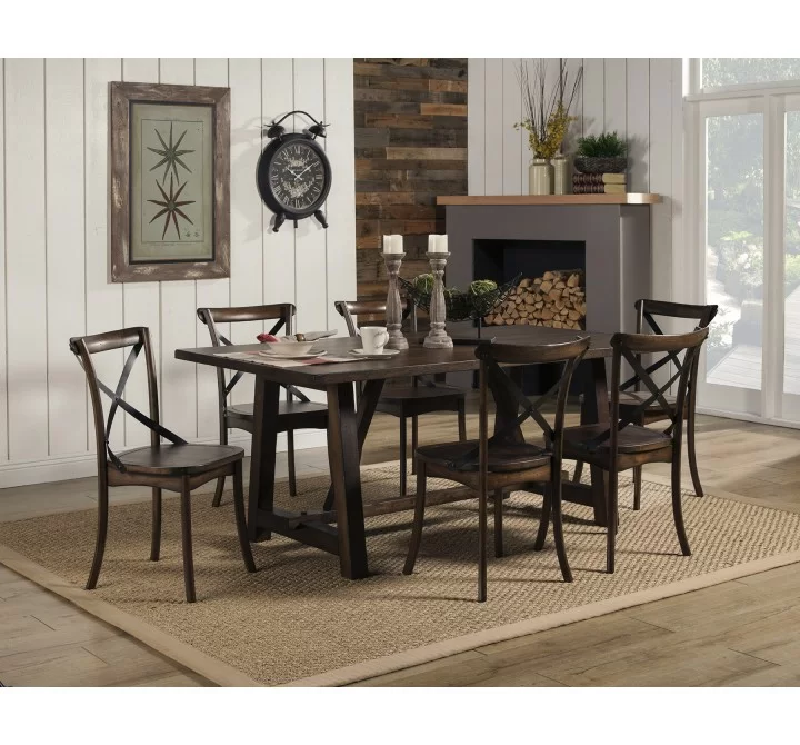 Alpine Furniture Arendal Trestle Rectangular Dining Table, Burnished Dark Oak- Lifestyle