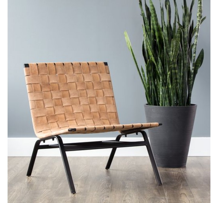 Sunpan Omari Lounge Chair Sueded Light Tan Leather - Lifestyle