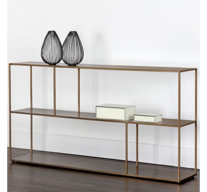 Sunpan Eiffel Low Bookcase Antique Brass in Large - Lifestyle