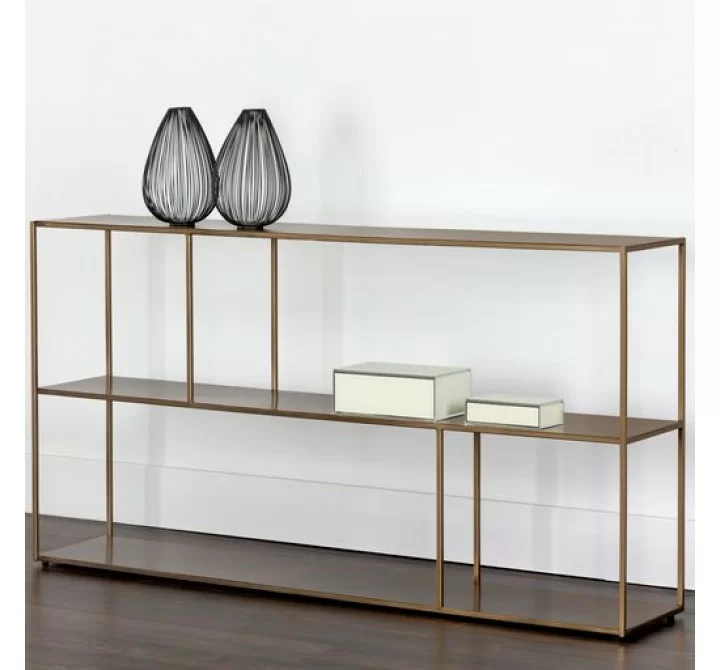 Sunpan Eiffel Low Bookcase Antique Brass in Large - Lifestyle