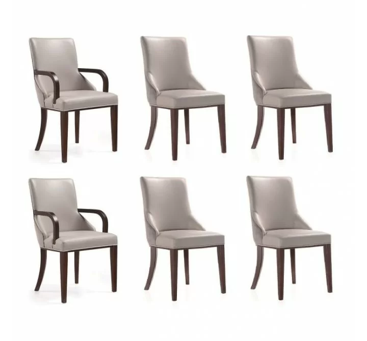 Manhattan Comfort Shubert 6-Piece Modern Faux Leather and Velvet Dining Chair Set in Light Grey
