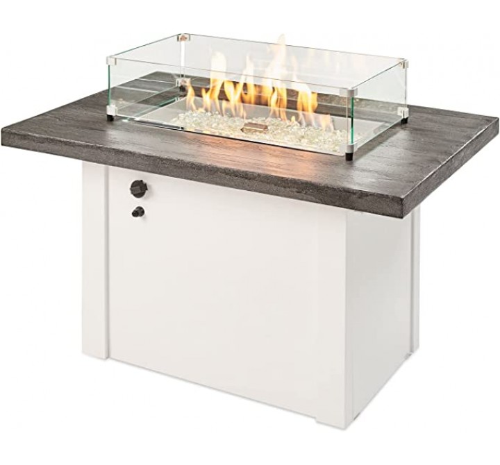 Outdoor Greatroom Company Havenwood Stone Grey Top W/White Base 12"x24" Burner - Glass View