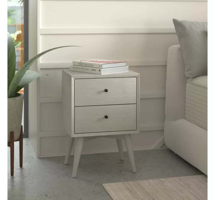 Alpine Furniture Flynn Mid Century Modern 2 Drawer Nightstand, Grey - Lifestyle