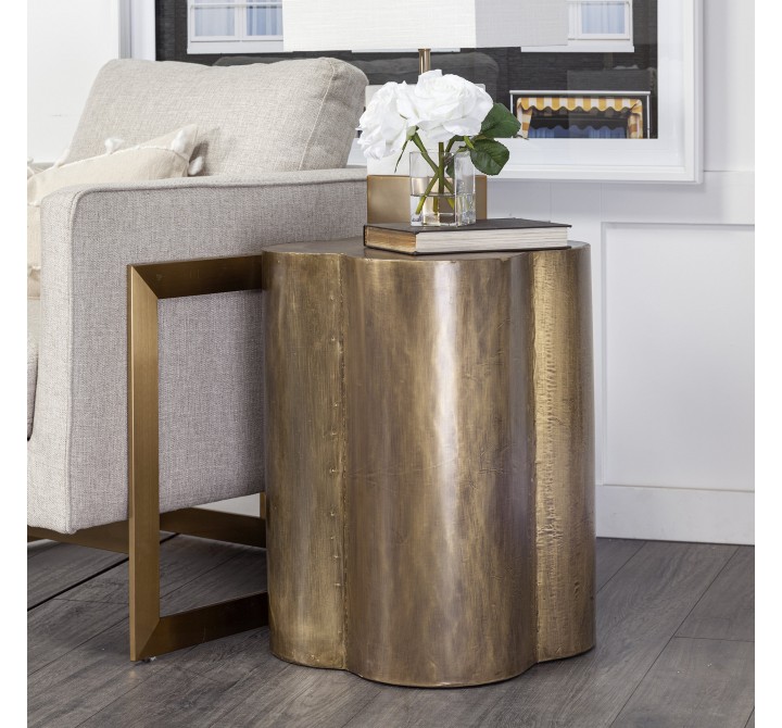 Mercana Quatrefoil 18L x 18W Gold Flower With Wooden Top Brass Cladding Accent Table 2