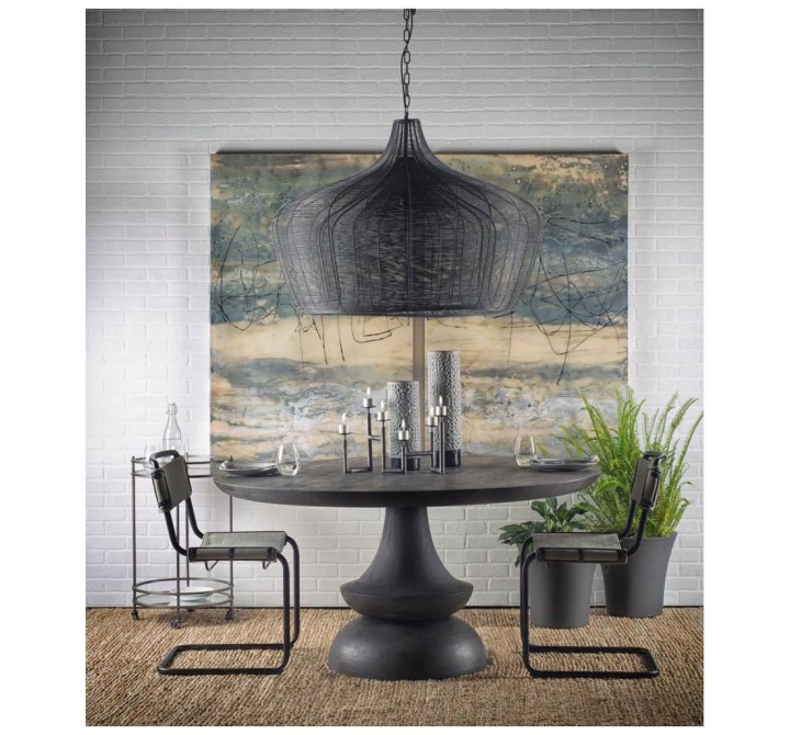 Mercana Crossman 60" Round Dark Brown/Gray Solid Wood Table Top & Base Dining Table