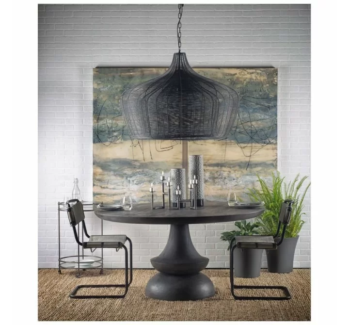 Mercana Crossman 60" Round Dark Brown/Gray Solid Wood Table Top & Base Dining Table