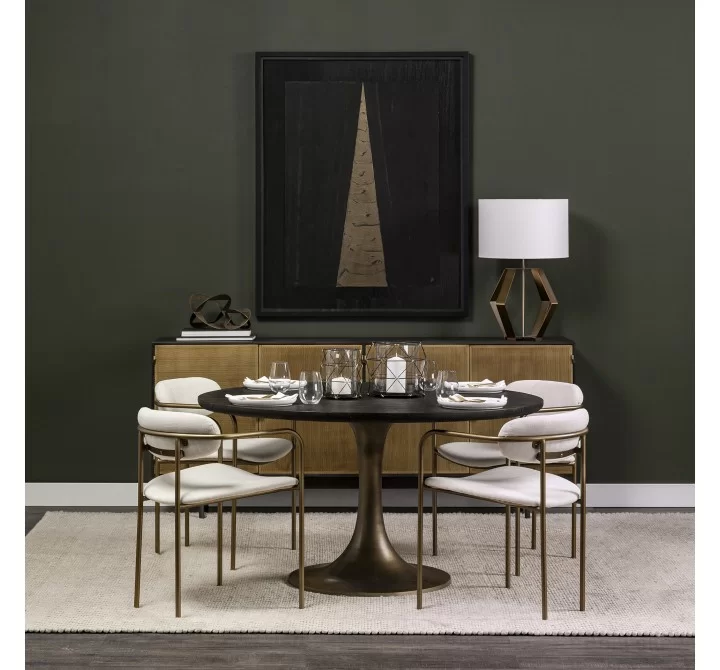 Mercana McLeod II 54 L x 54 W x 28.75 H Round Brown Solid Wood Top Gold Metal Base Dining Table