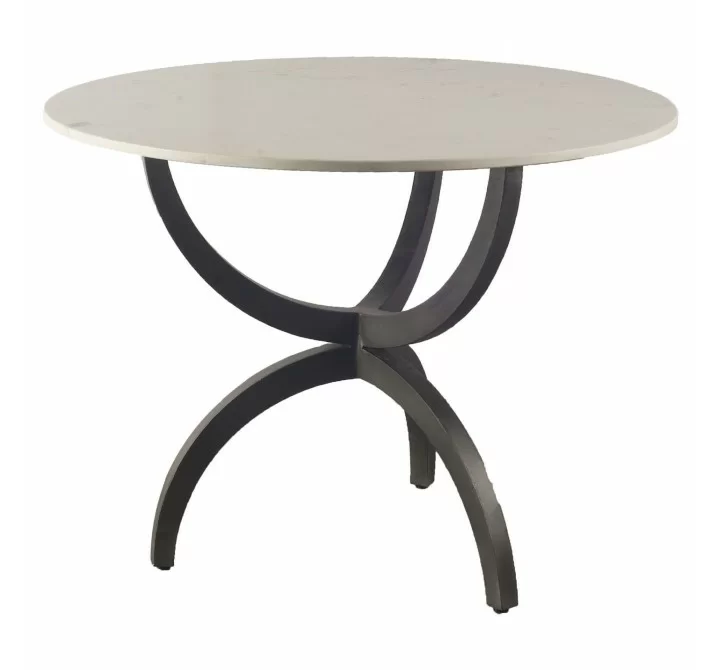 Mercana Veneto 40" Round White Marble Top with Black Metal Base Dining Table