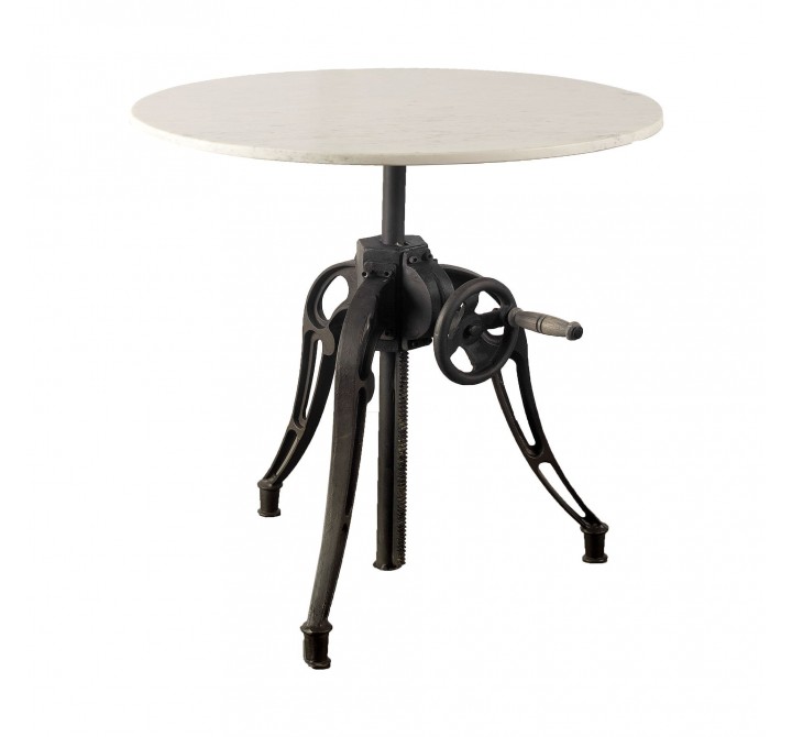 Mercana Emslie III 30" Round White Marble Top Black Metal Base Dining Table