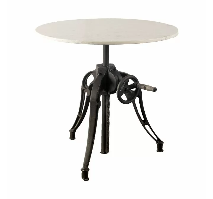 Mercana Emslie III 30" Round White Marble Top Black Metal Base Dining Table