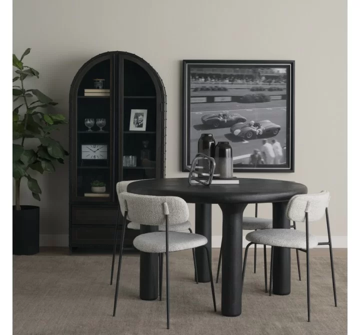 Mercana Gehry 72.3" H Dark Brown Metal Brown Wood and Glass Door Display Cabinet