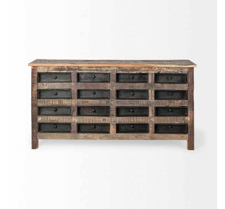 Mercana Wilton I 63x16 Reclaimed Wood and Metal 16 Drawer Sideboard