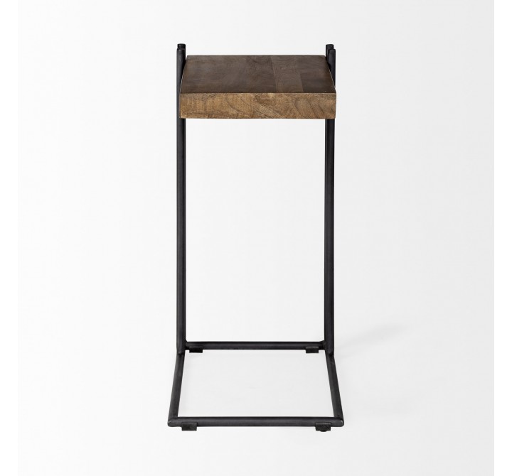 Mercana Maddox 16L x 13.5W x 27H Medium Brown Wood With Black Metal C-shaped End/Side Table Front