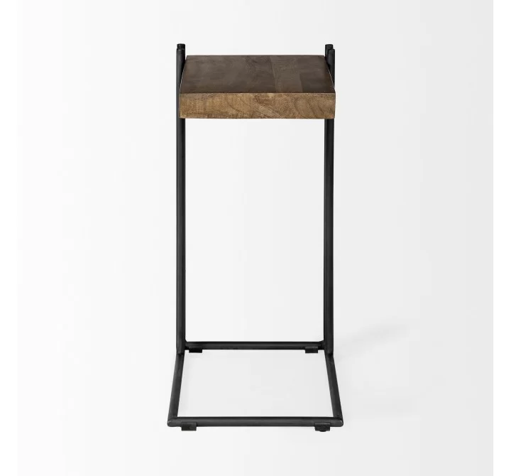 Mercana Maddox 16L x 13.5W x 27H Medium Brown Wood With Black Metal C-shaped End/Side Table Front