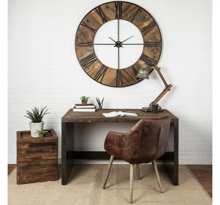 Mercana Orwell 52L x 28W Brown Wood Top Metal Cladded Frame Office Desk