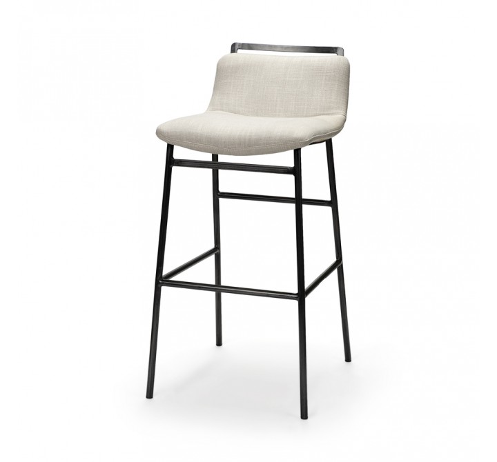 Mercana Kavalan 37.5" Total Height Beige Upholstered Seat Gray Metal Frame Bar Stool