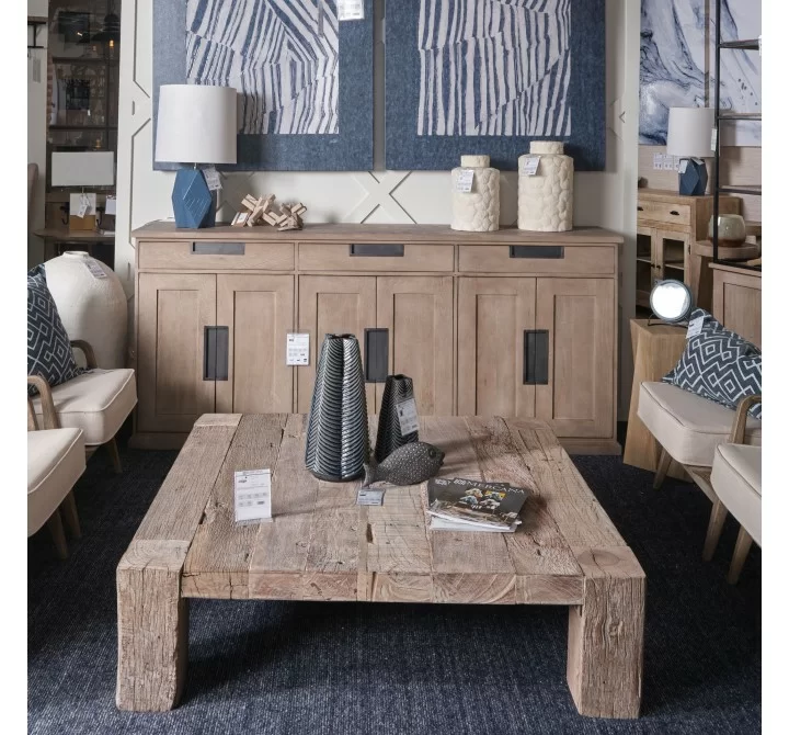 Mercana Braxton III 81.5x18.5 Natural Brown Solid Wood 3 Drawer 6 Door Sideboard Set View