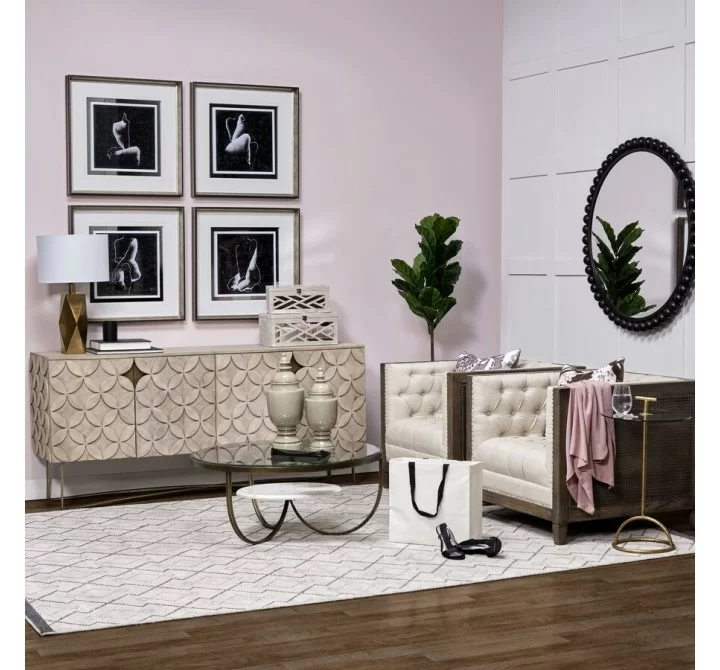 Mercana Excelsior I (72x18.3) Solid Wood Gold Metal Base 4 Cabinet Door SideBoard 2