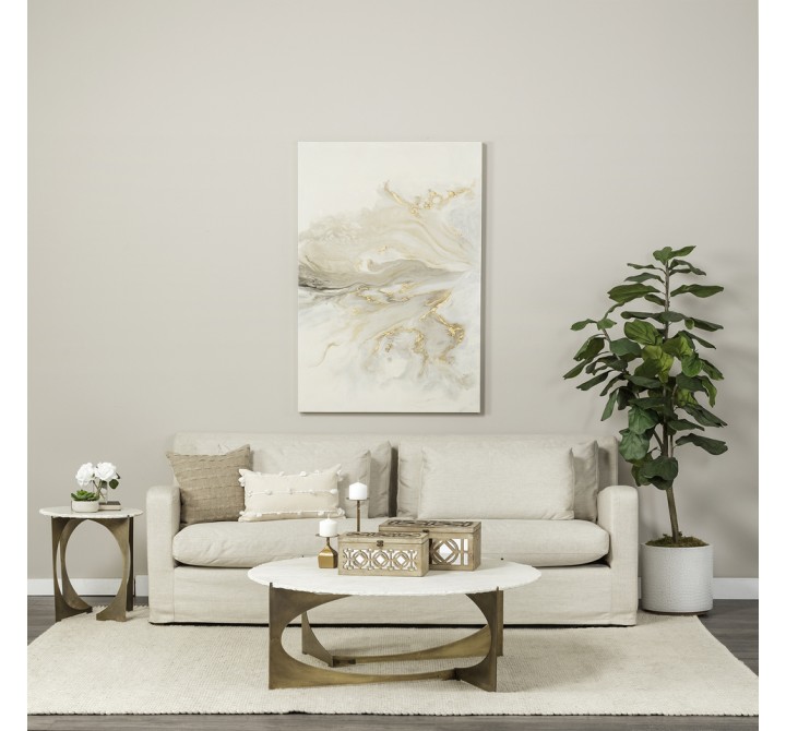 Mercana Reinhold II 21L x 21W x 21H Round Live-Edge Marble Top and Gold Metal Base Side/End Table