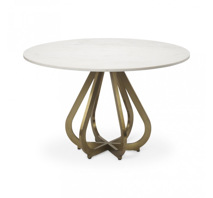 Mercana Laurent 48" Marble Top Gold Metal Base Dining Table Front