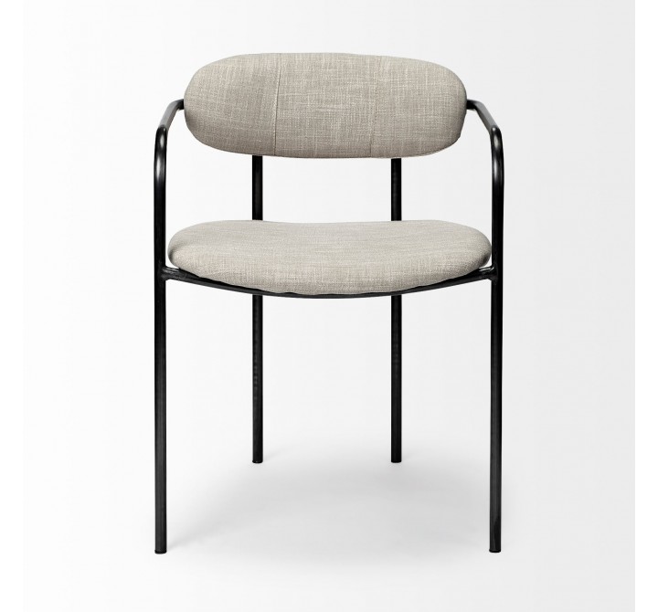 Mercana Parker I Beige Fabric Seat Gun Metal Gray Metal Frame Dining Chair Front