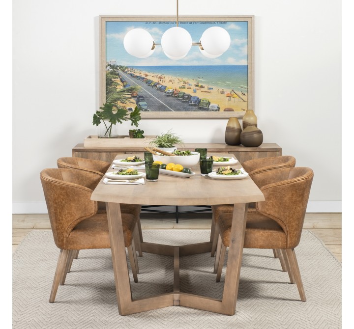 Niles 22.5L x 24.0W x 32.0H Brown Faux Leather Seat W/Brown Wooden Legs Wingback Dining Chair Front