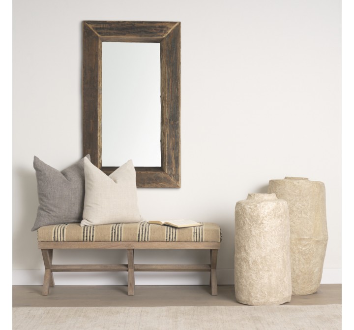 Mercana Solis 50L x 16W Brown Base Upholstered Beige/Black Stripe Seat Accent Bench