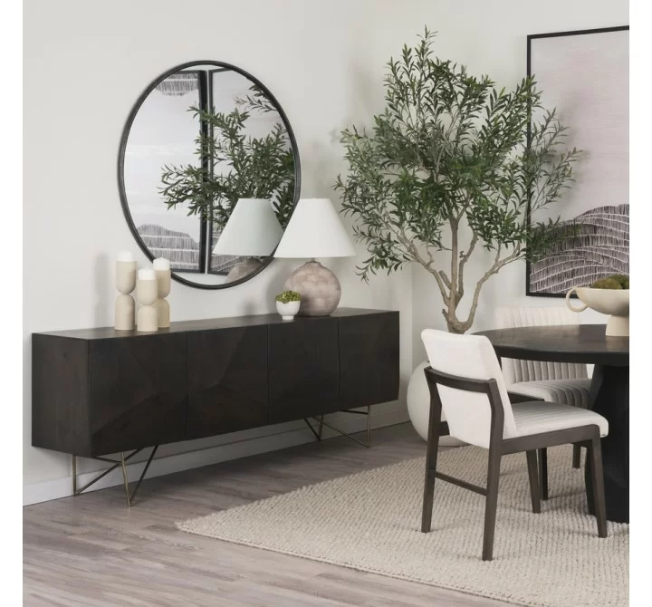 Mercana Darwin 80x17.5 Brown Solid Wood Gold Metal Base 4 Cabinet Door Sideboard2