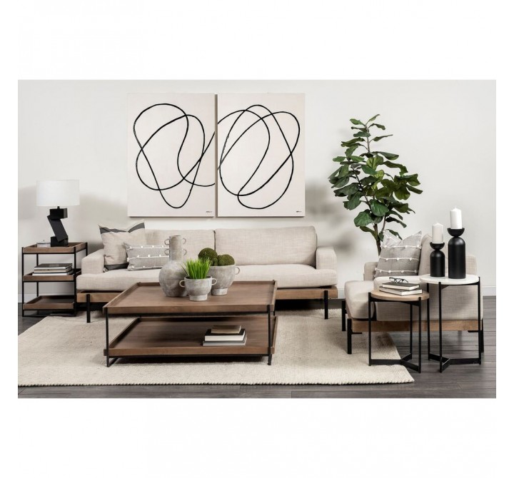 Mercana Larkin II Marble and Medium Brown Wood Round Tabletop Nesting End/Side Tables