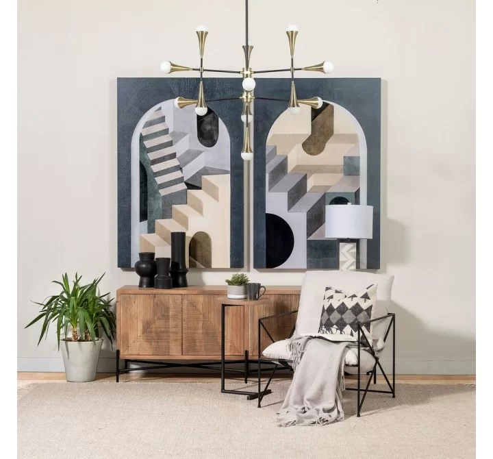 Mercana Cairo 78x19 Brown Solid Wood Black Metal Base 4 Door Cabinet Sideboard