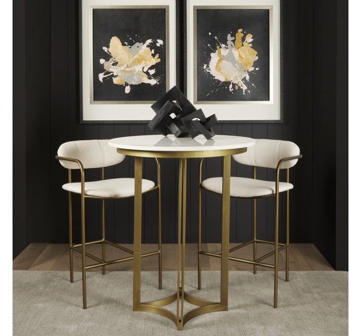 Mercana Parker Cream Fabric Seat Gold Metal Counter Stool Set